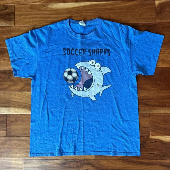 Soccer Shark Blue Graphic Tee size XL - Picture 1 of 3
